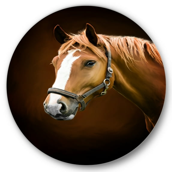 Designart 'Brown Horse With White Nose Portrait' Farmhouse Circle Metal Wall Art 29x29 - Disc of 29