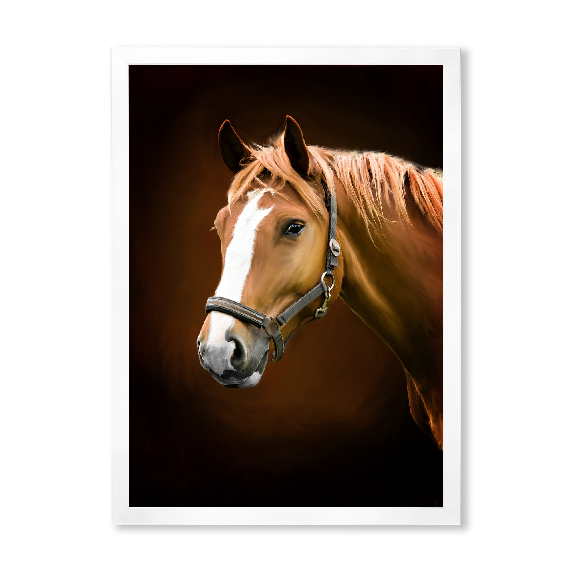 Designart 'Brown Horse With White Nose Portrait' Farmhouse Framed Art Print