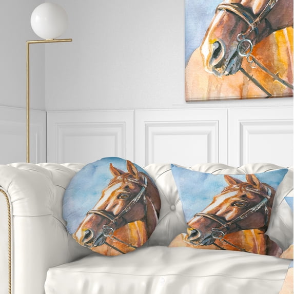 Designart Brown Horse with Bridle - Abstract Throw Pillow - 12x20