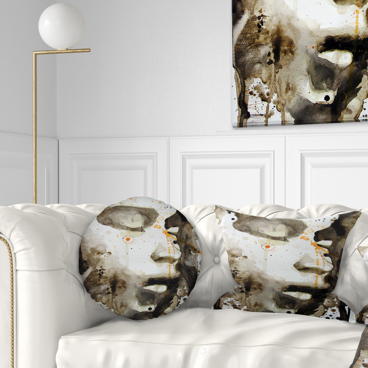 Designart Brown Illustrated Girl - Abstract Portrait Throw Pillow - 12x20