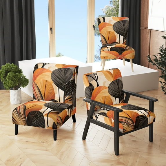 Designart "Brown Leaves Floral Pattern" Upholstered Modern & Contemporary Accent Chair and Abstract Botanicals Arm Chair - Multiple Color & Pattern