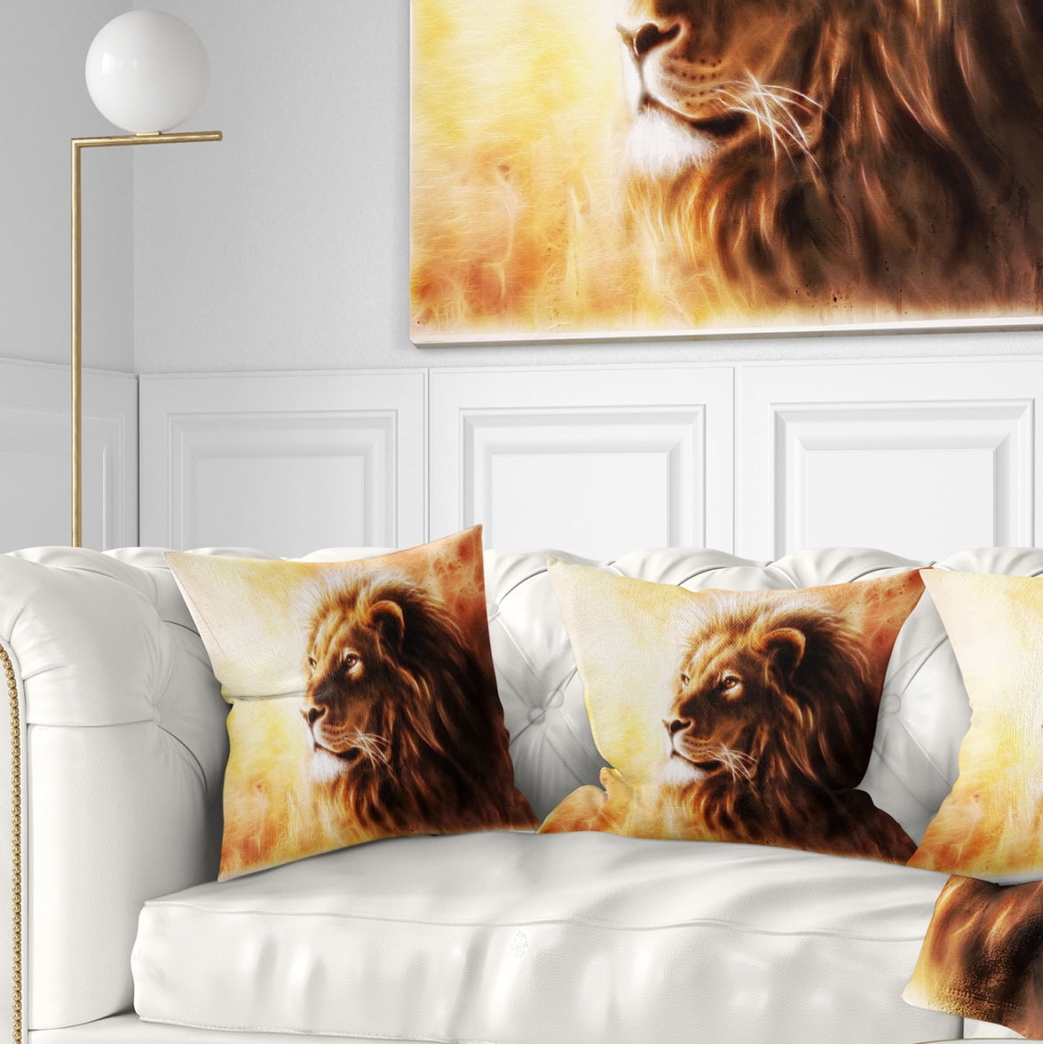 Designart Brown Lion Fractal - Animal Throw Pillow - 18x18