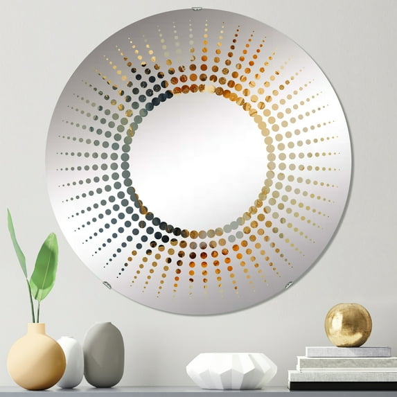 Designart "Brown Luxury Abstract Fluid Art" Abstract Liquid Ink Starburst Round Wall Mirror - Abstract Oval Printed Decorative Mirror - Multiple Color Options