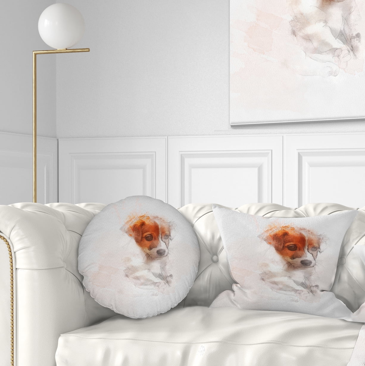 Designart Brown Puppy Dog Watercolor - Animal Throw Pillow - 12x20