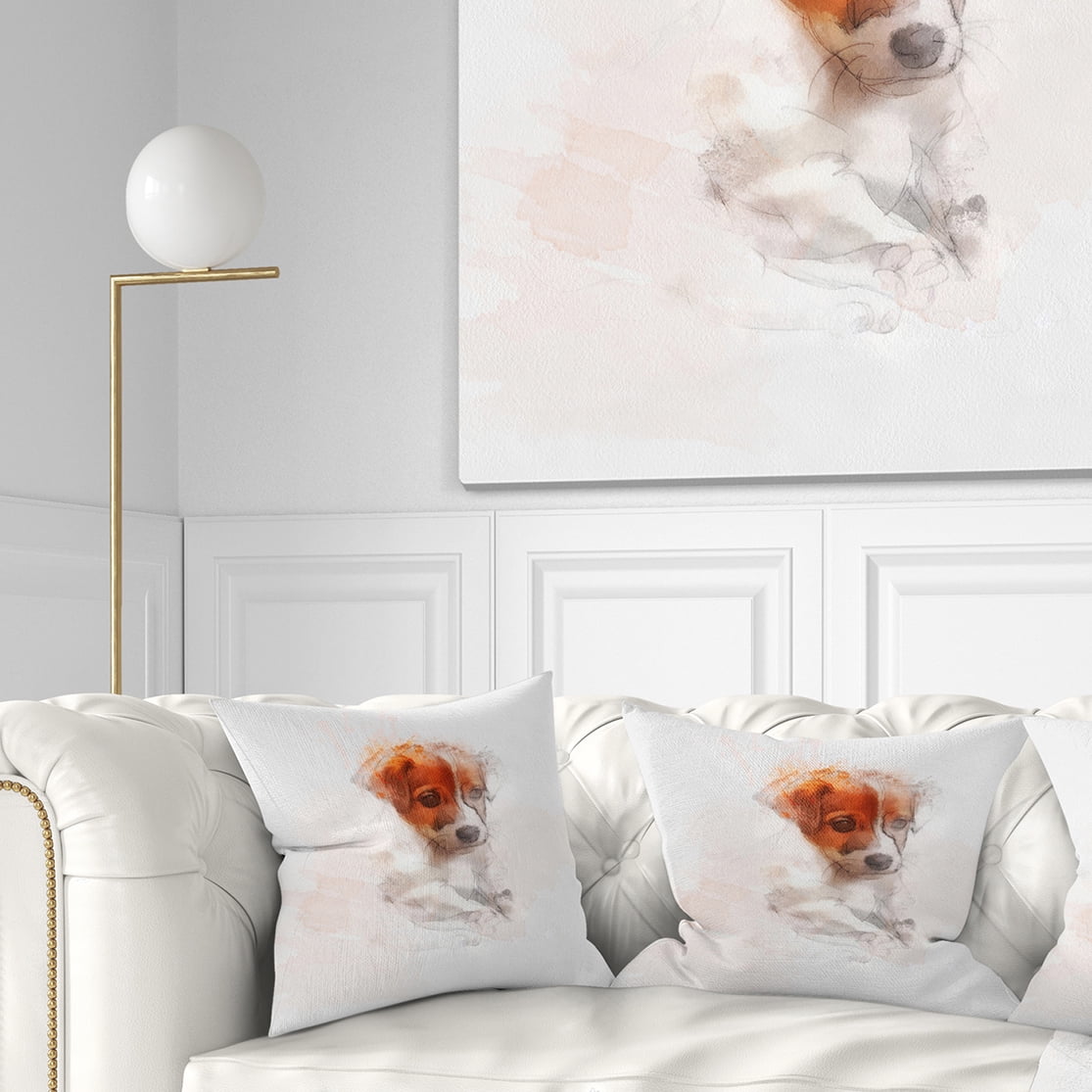 Designart Brown Puppy Dog Watercolor - Animal Throw Pillow - 18x18