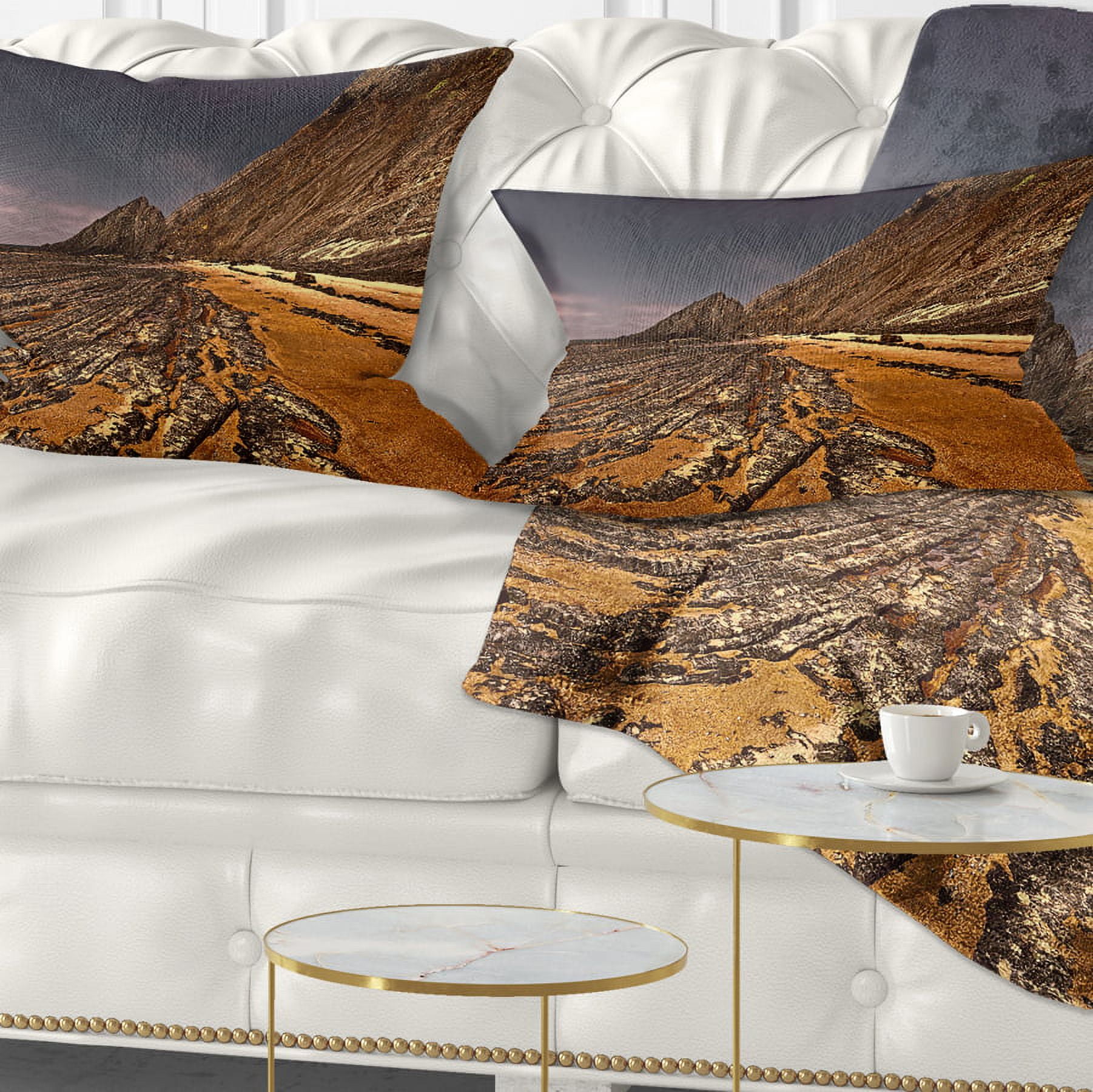 Designart Brown Rocky Coast Portugal - Cityscape Throw Pillow - 12x20
