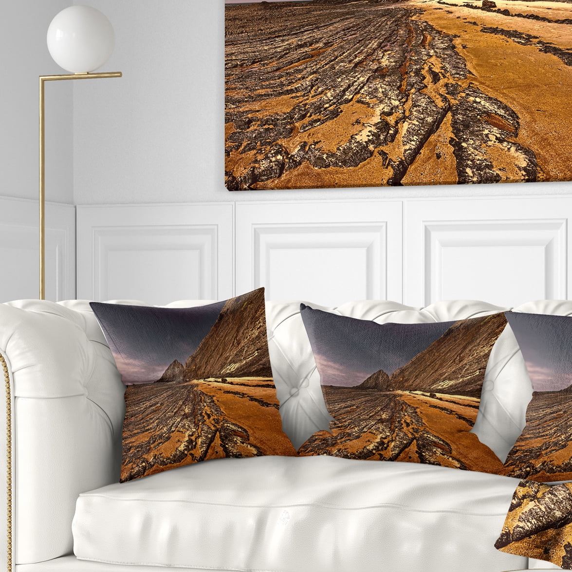 Designart Brown Rocky Coast Portugal - Cityscape Throw Pillow - 18x18