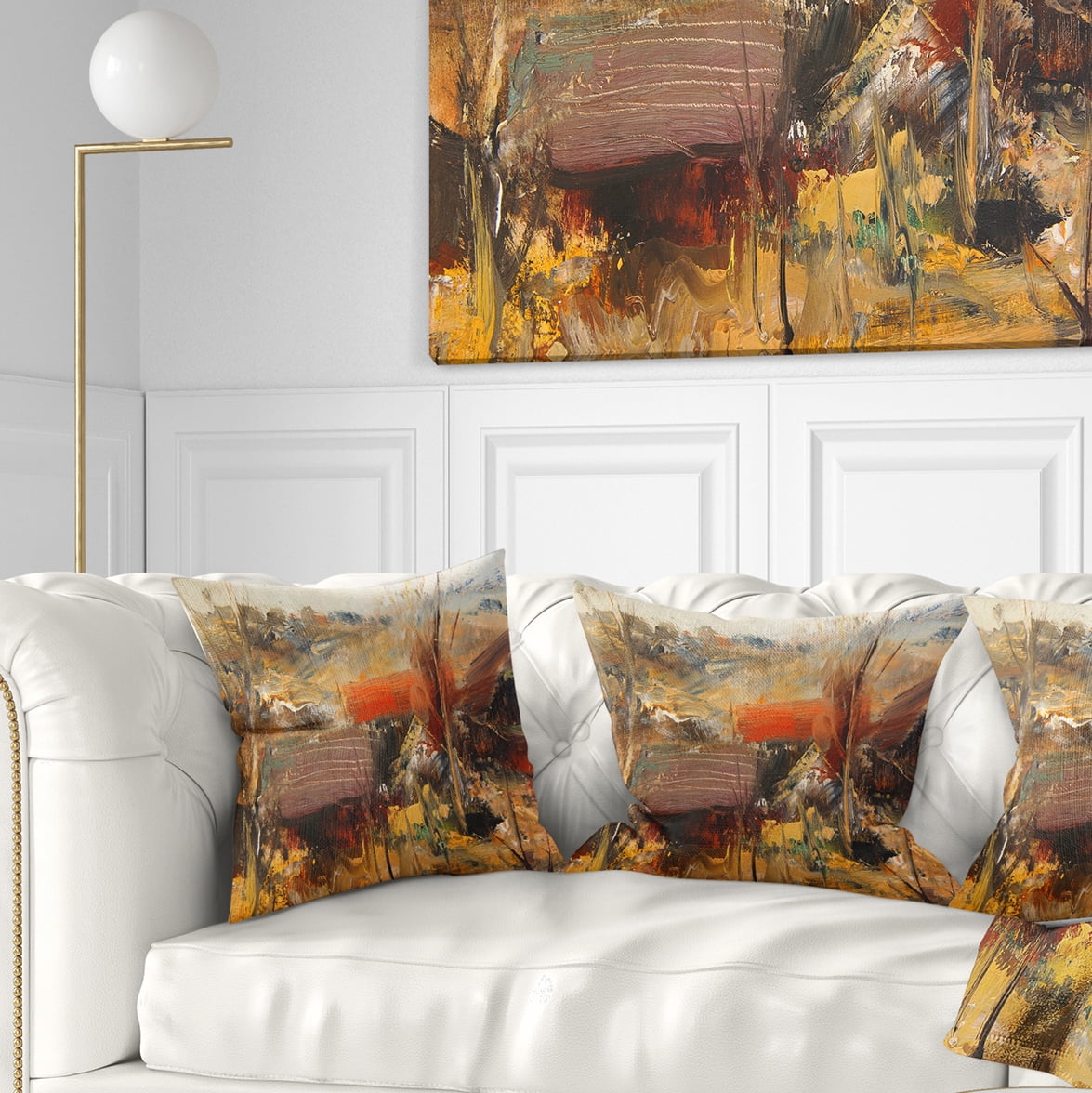 Designart Brown Roofs Heavily Textured - Landscape Painting Throw Pillow - 18x18