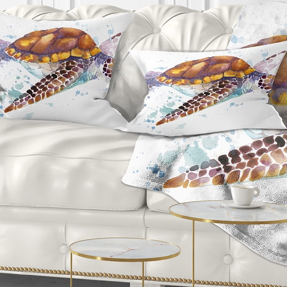 Designart Brown Sea Turtle Watercolor - Contemporary Animal Throw Pillow - 12x20