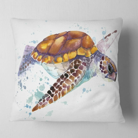 Designart Brown Sea Turtle Watercolor - Contemporary Animal Throw Pillow - 16x16