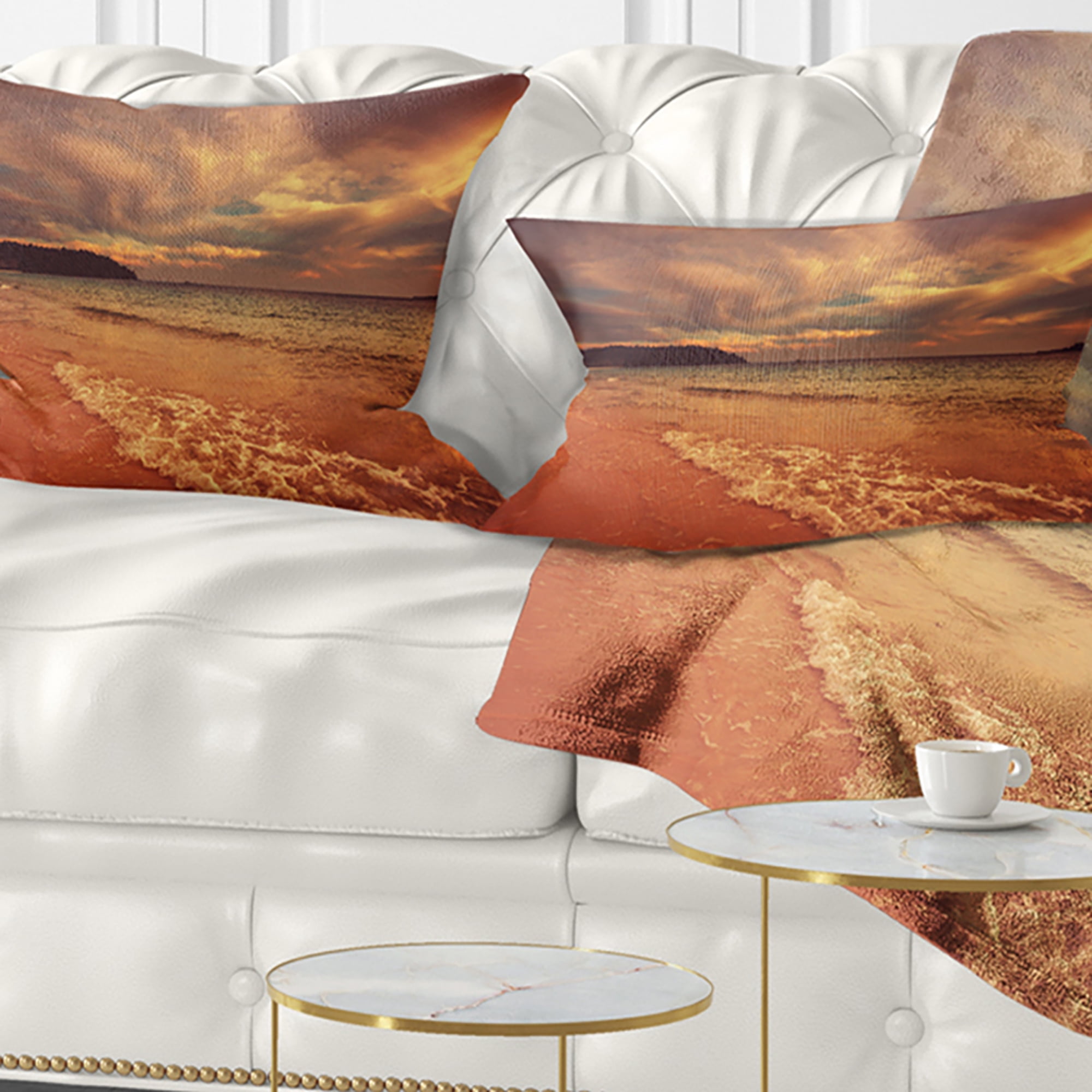 Designart Brown Serene Tropical Beach - Seashore Throw Pillow - 12x20