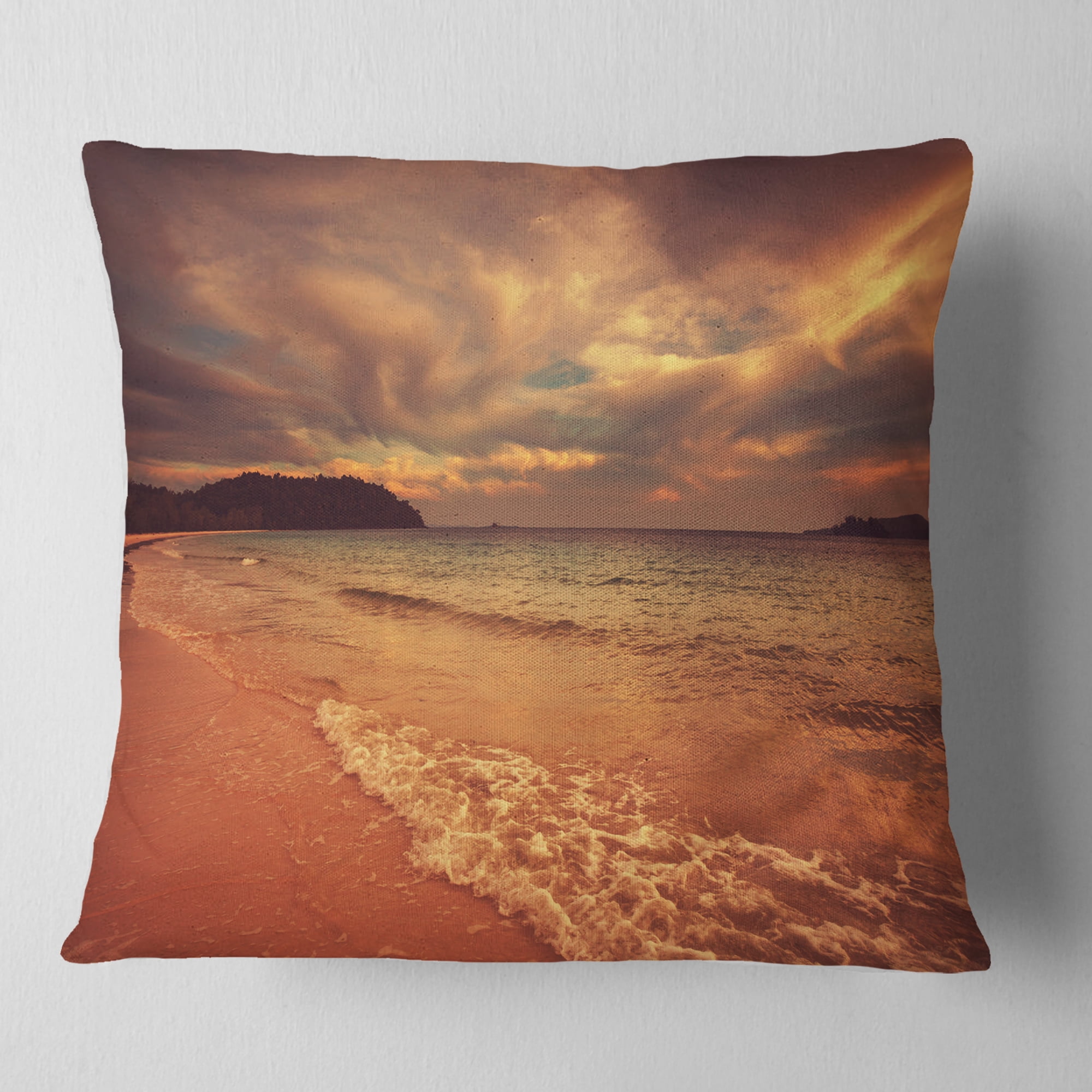 Designart Brown Serene Tropical Beach - Seashore Throw Pillow - 16x16