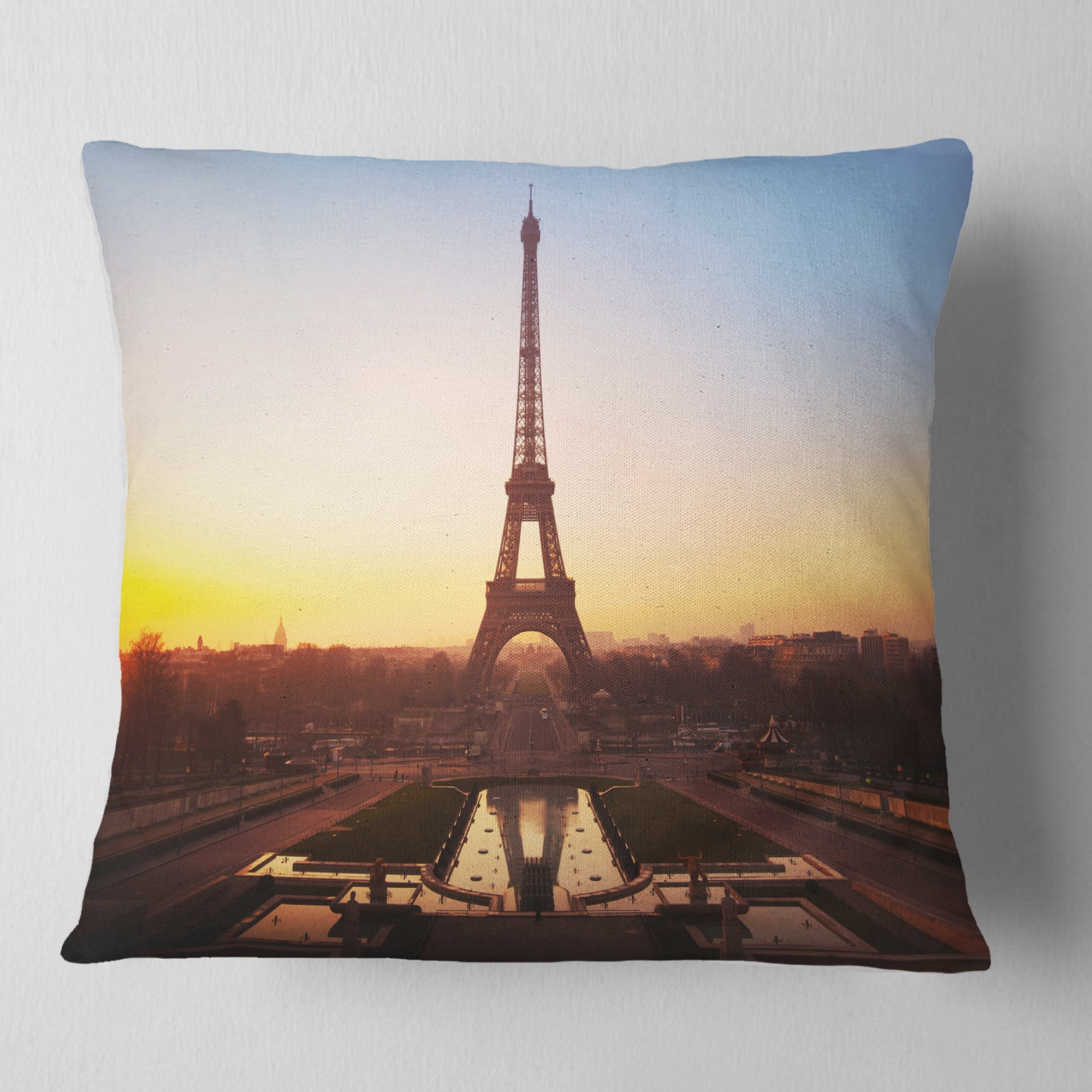 Designart Brown Silhouette of Paris Paris Eiffel Tower - Cityscape Throw Pillow - 18x18