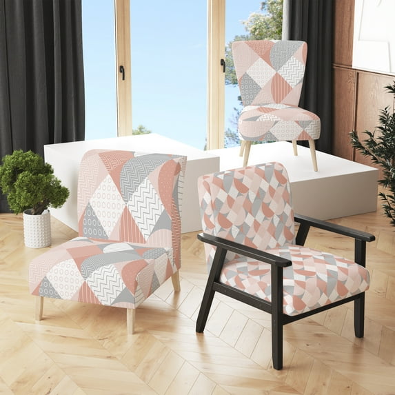 Designart "Brown Striped Geometric" Upholstered Patterned Accent Chair and Arm Chair