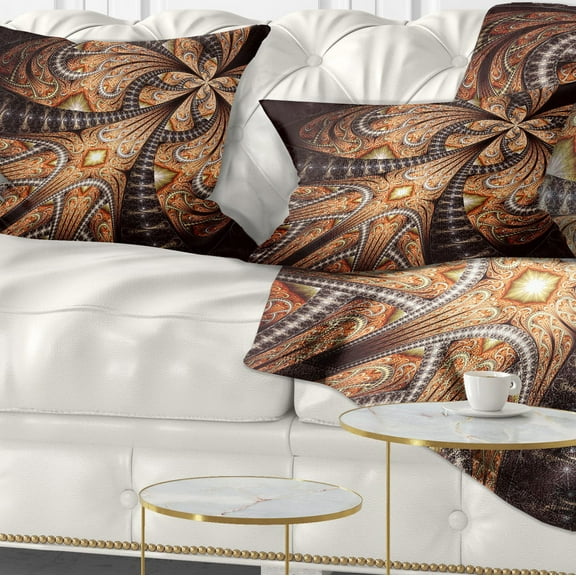 Designart Brown Symmetrical Fractal Flower - Abstract Throw Pillow - 12x20