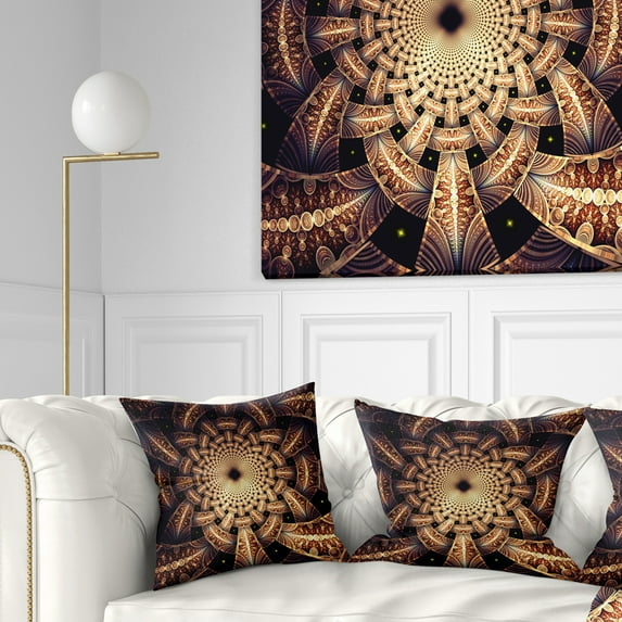 Designart Brown Symmetrical Fractal Flower Design - Floral Throw Pillow - 16x16