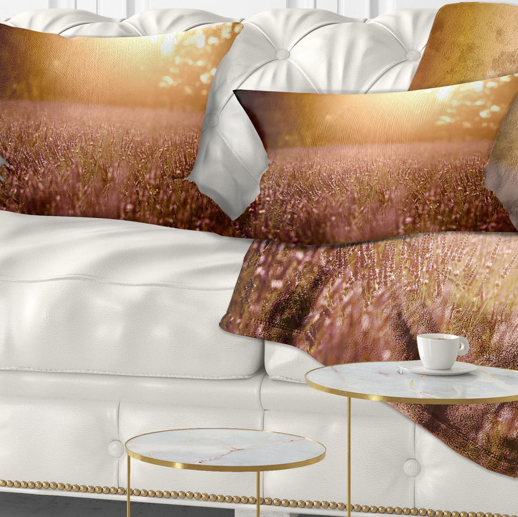 Designart Brown Tinged Lavender Field Sunset - Floral Throw Pillow - 12x20