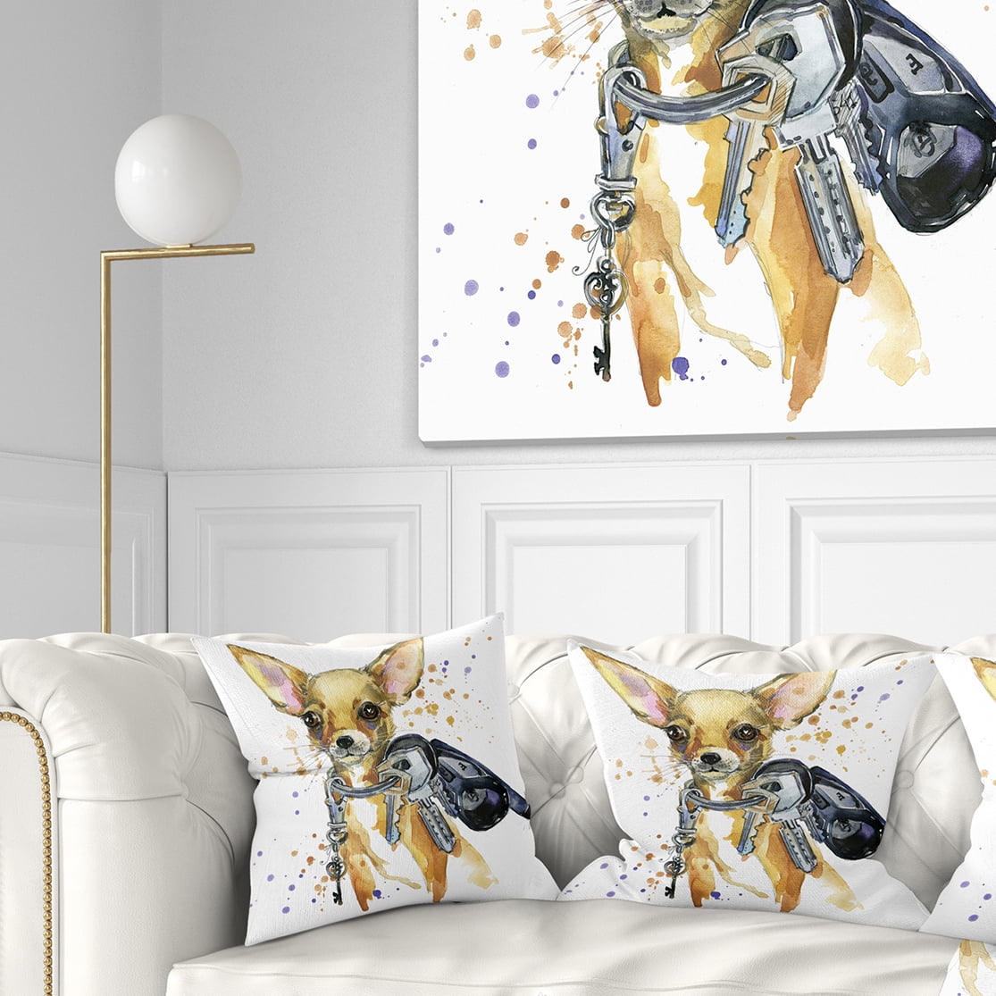 Designart Brown Toy Terrier Dog Watercolor - Abstract Throw Pillow - 16x16