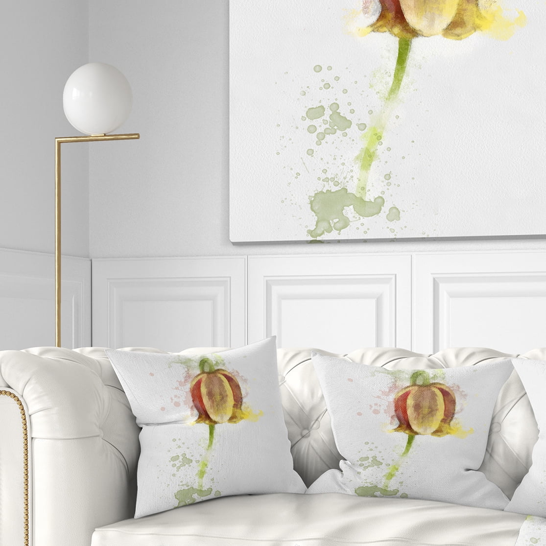 Designart Brown Tulip Sketch Watercolor - Floral Throw Pillow - 18x18