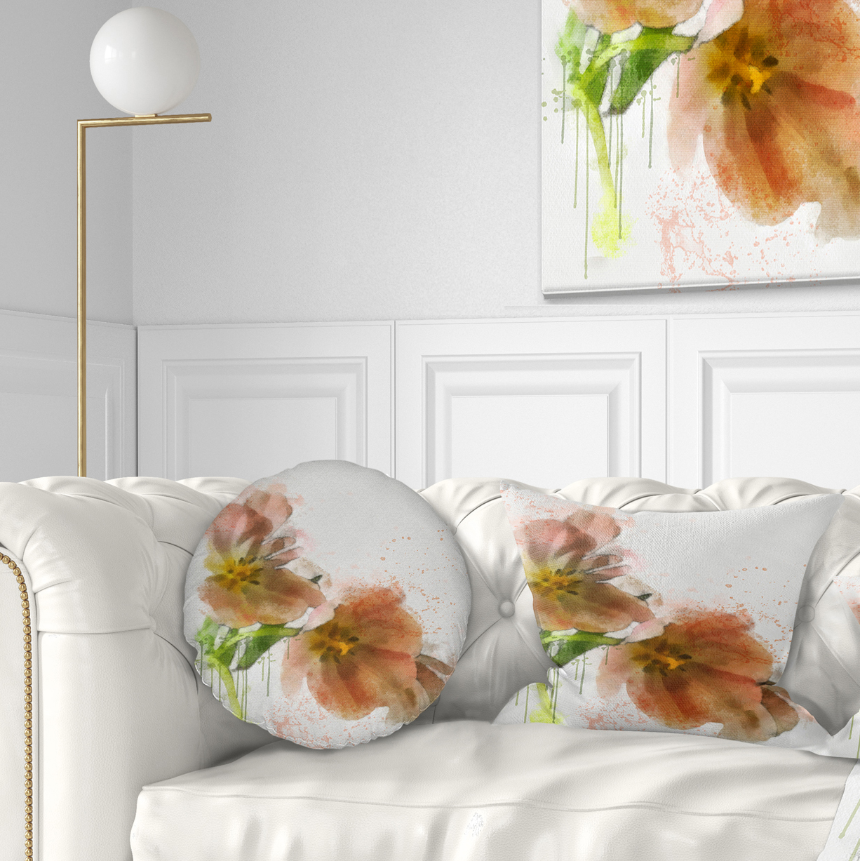 Designart Brown Tulips Sketch Watercolor - Floral Throw Pillow - 12x20