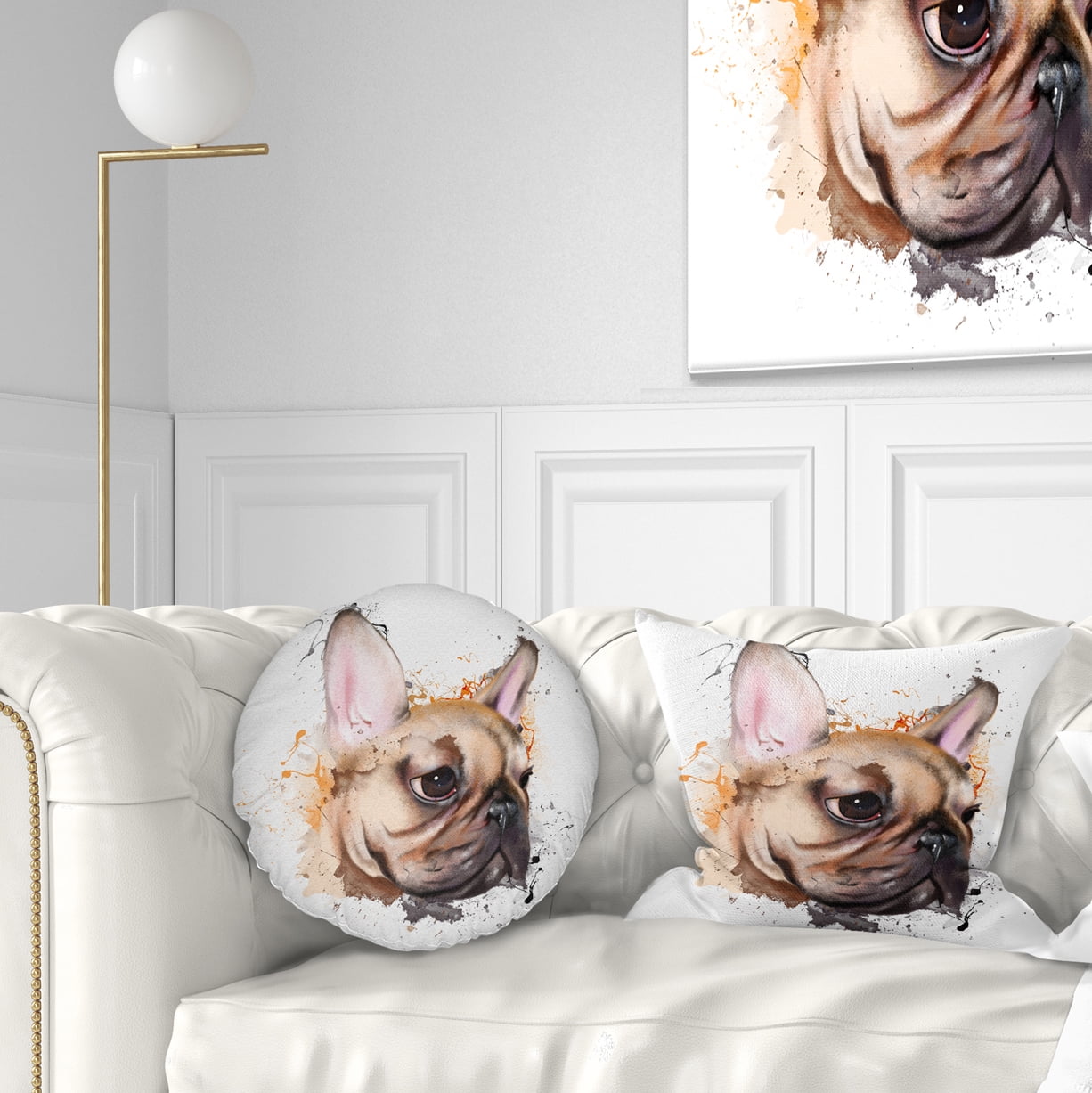 Designart Brown Watercolor French Bulldog - Animal Throw Pillow - 12x20