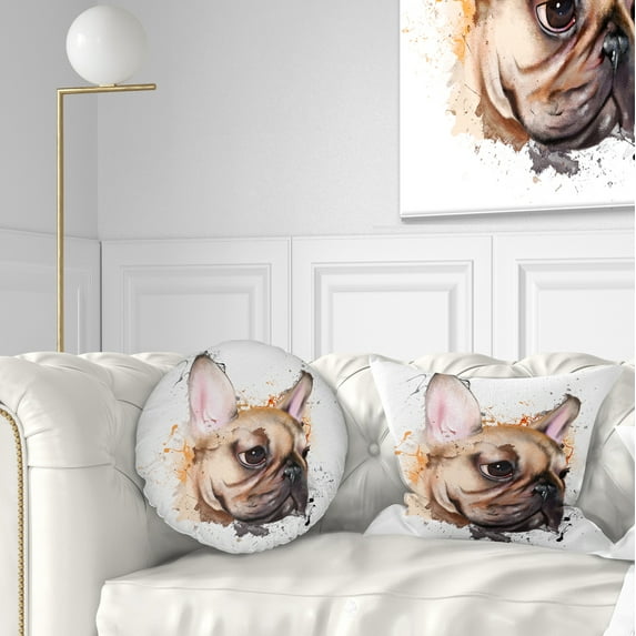 Designart Brown Watercolor French Bulldog - Animal Throw Pillow - 12x20