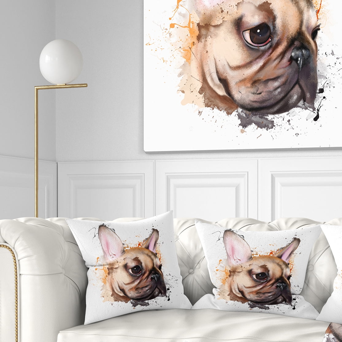 Designart Brown Watercolor French Bulldog - Animal Throw Pillow - 16x16