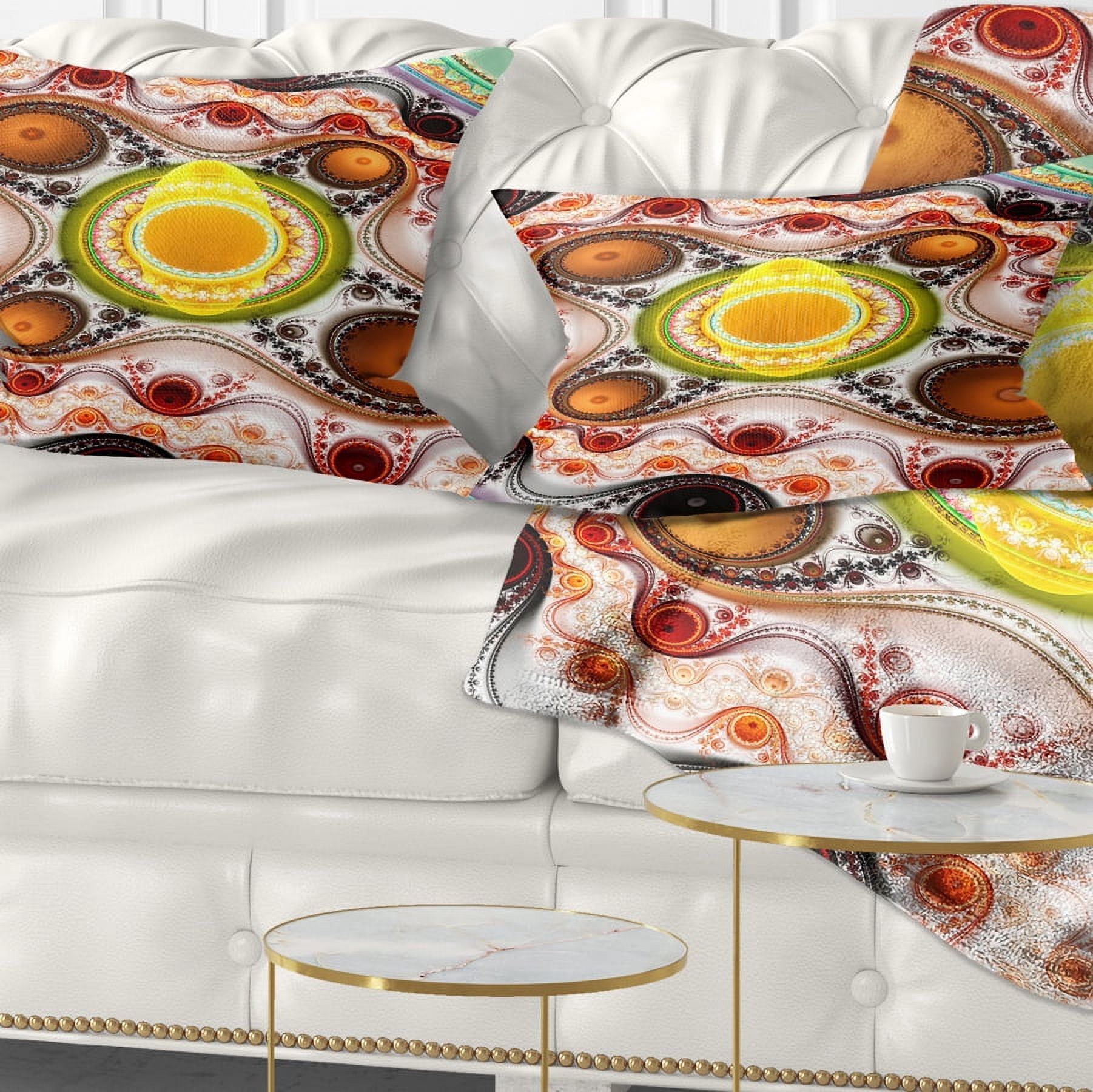 Designart Brown Wavy Curves and Circles - Abstract Throw Pillow - 12x20