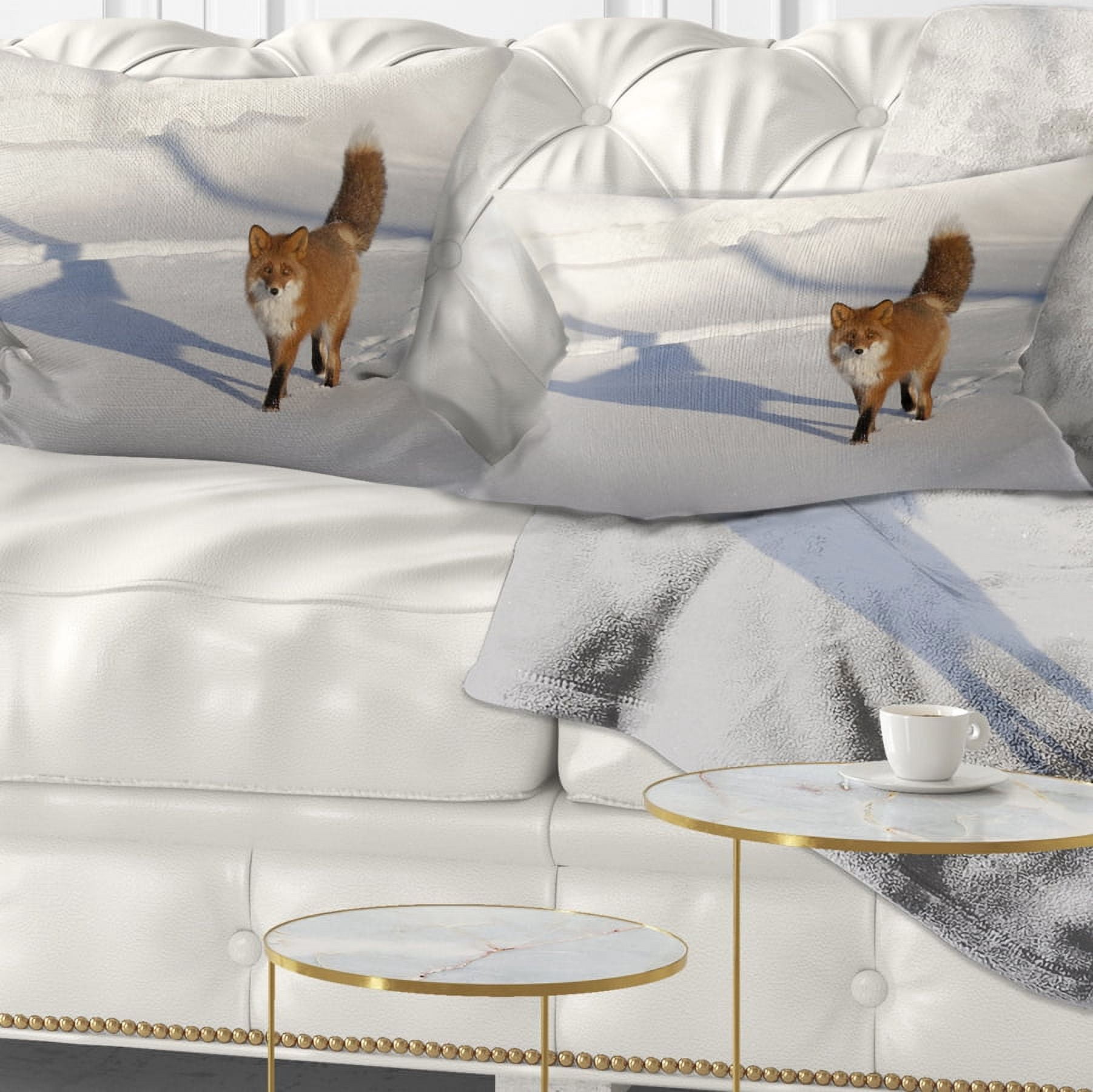 Designart Brown Winter Cat with Footprints - Animal Throw Pillow - 12x20