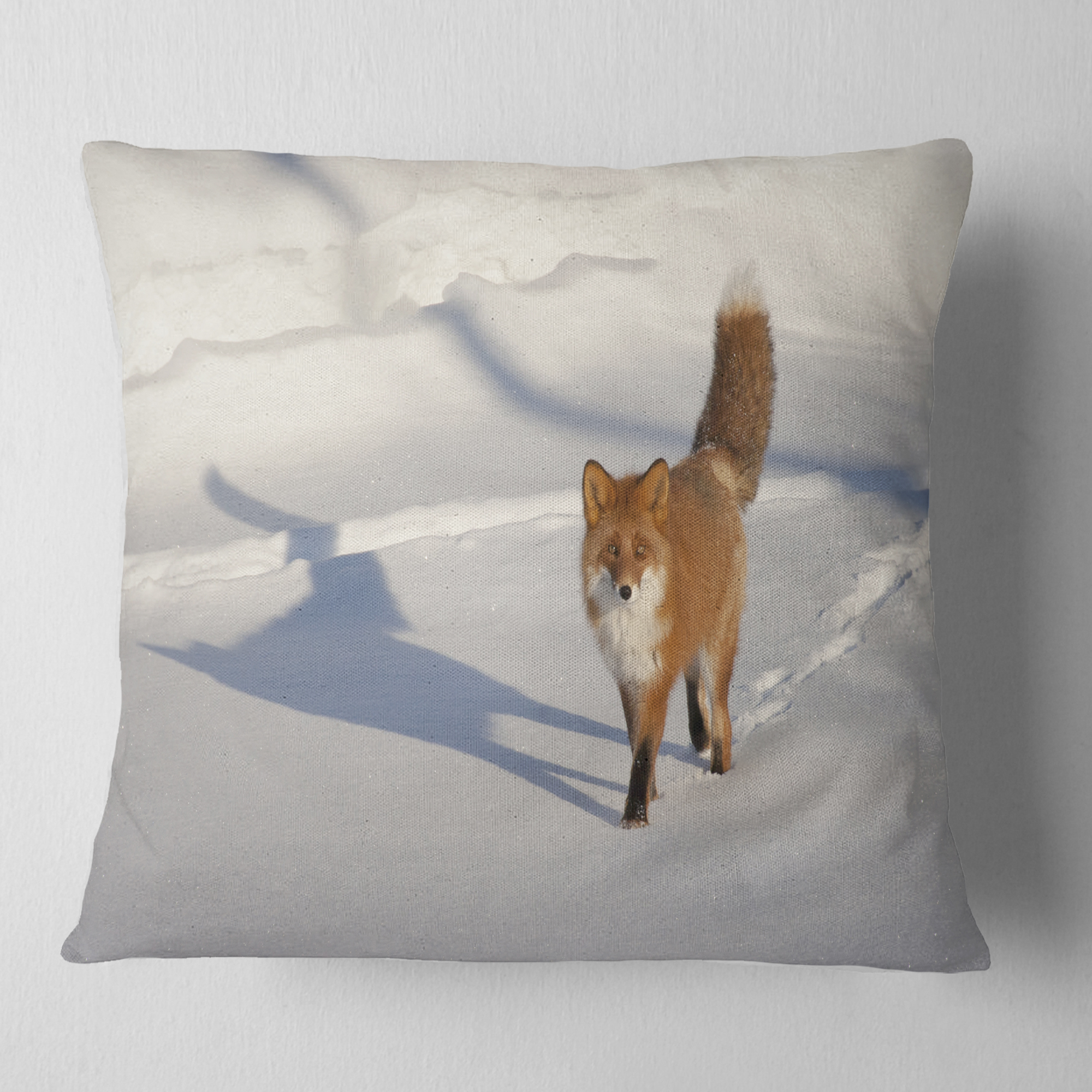 Designart Brown Winter Cat with Footprints - Animal Throw Pillow - 16x16