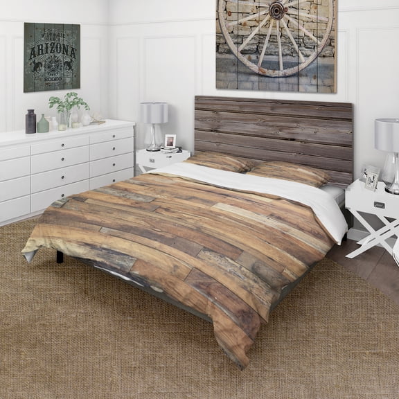 Designart 'Brown Wood Texture' Modern & Contemporary Duvet Cover Set