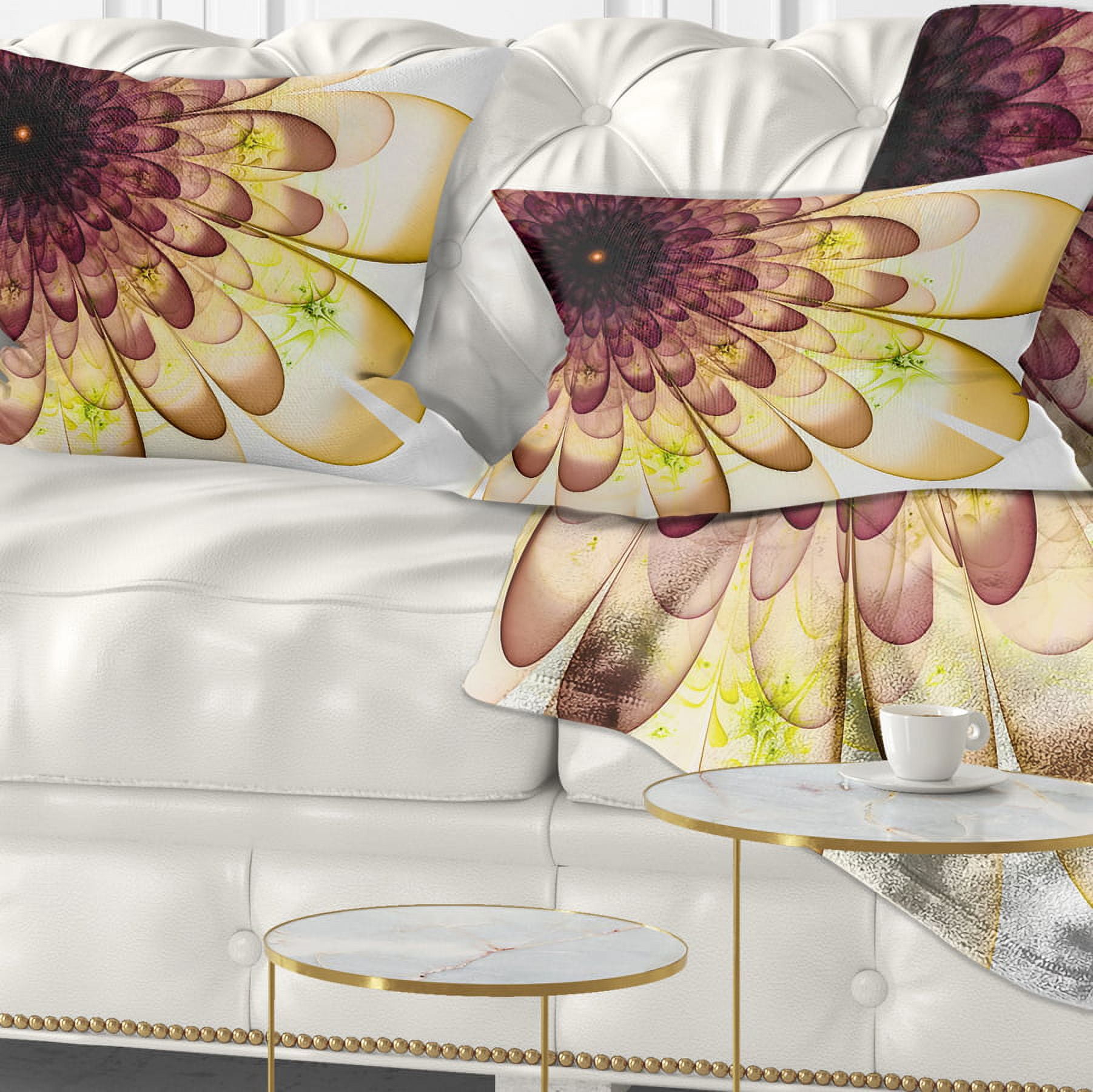Designart Brown Yellow Typical Flower Fractal - Floral Throw Pillow - 12x20