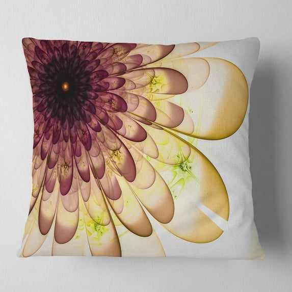 Designart Brown Yellow Typical Flower Fractal - Floral Throw Pillow - 16x16