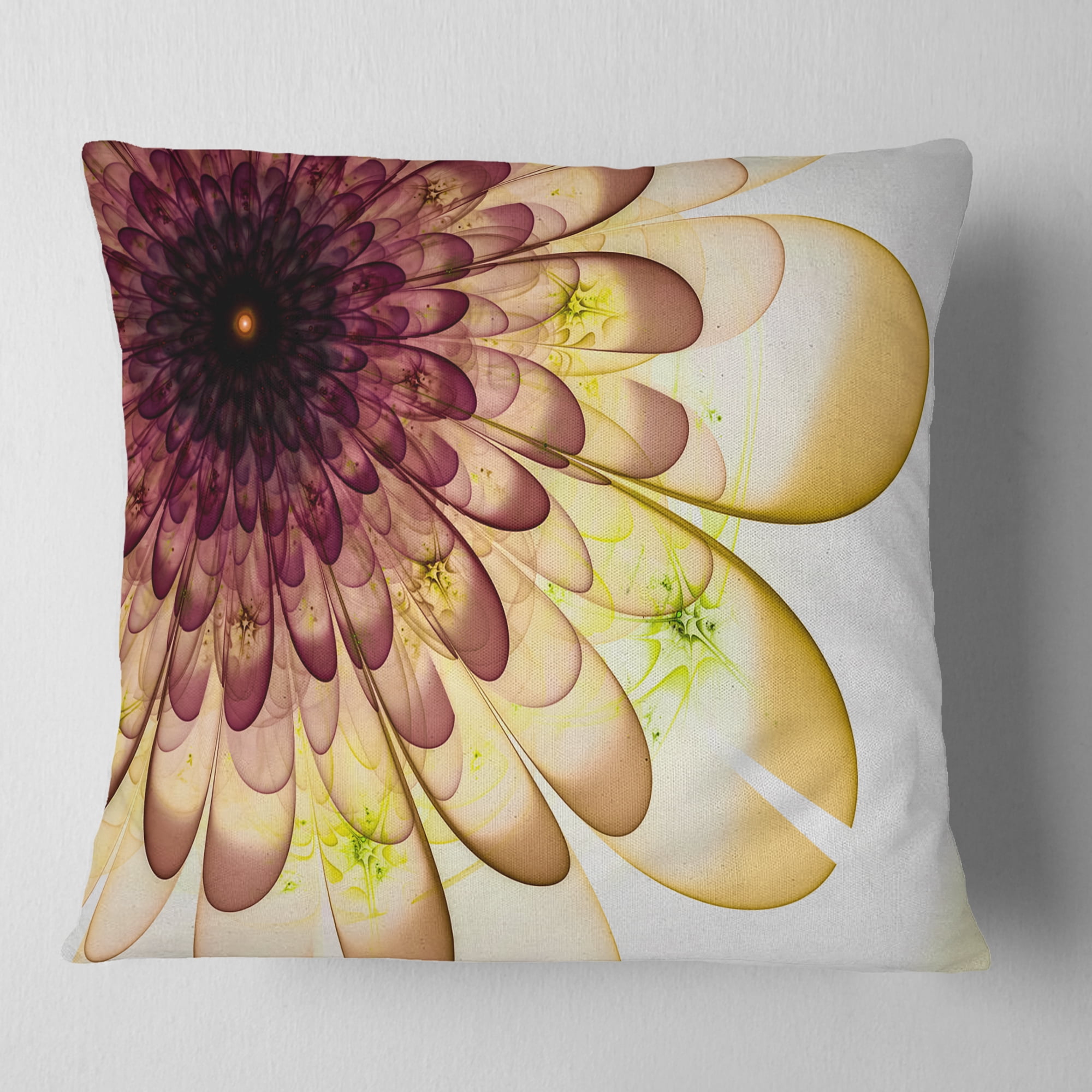 Designart Brown Yellow Typical Flower Fractal - Floral Throw Pillow - 18x18
