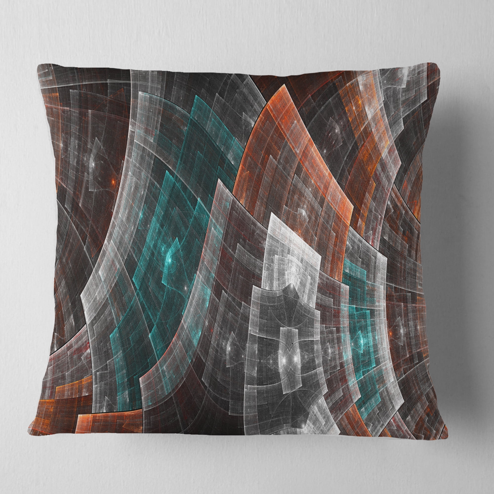 Designart Brown and Blue Fractal Flower Grid - Abstract Throw Pillow - 18x18