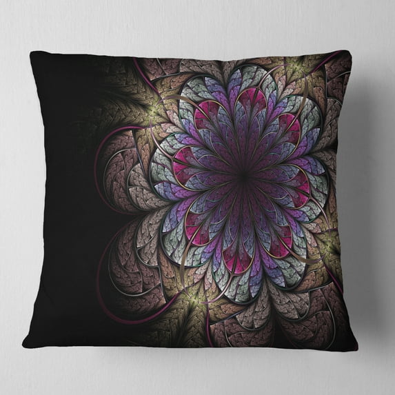 Designart Brown and Blue Soft Fractal Flower - Floral Throw Pillow - 16x16