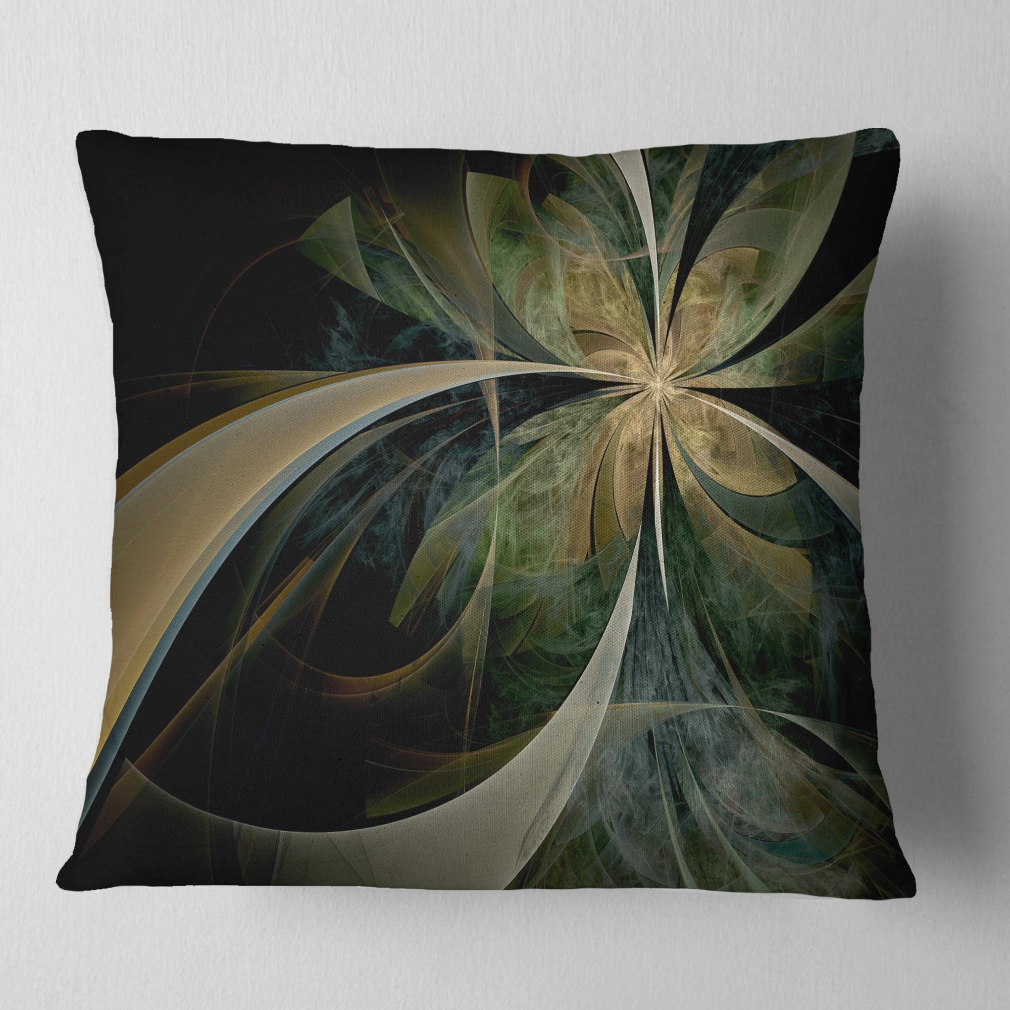 Designart Brown and Gold Symmetrical Fractal Design - Floral Throw Pillow - 18x18