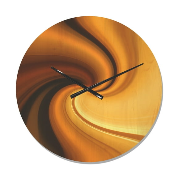 Designart 'Brown and Gold Waves Curved Texture ' Modern Wood Wall Clock