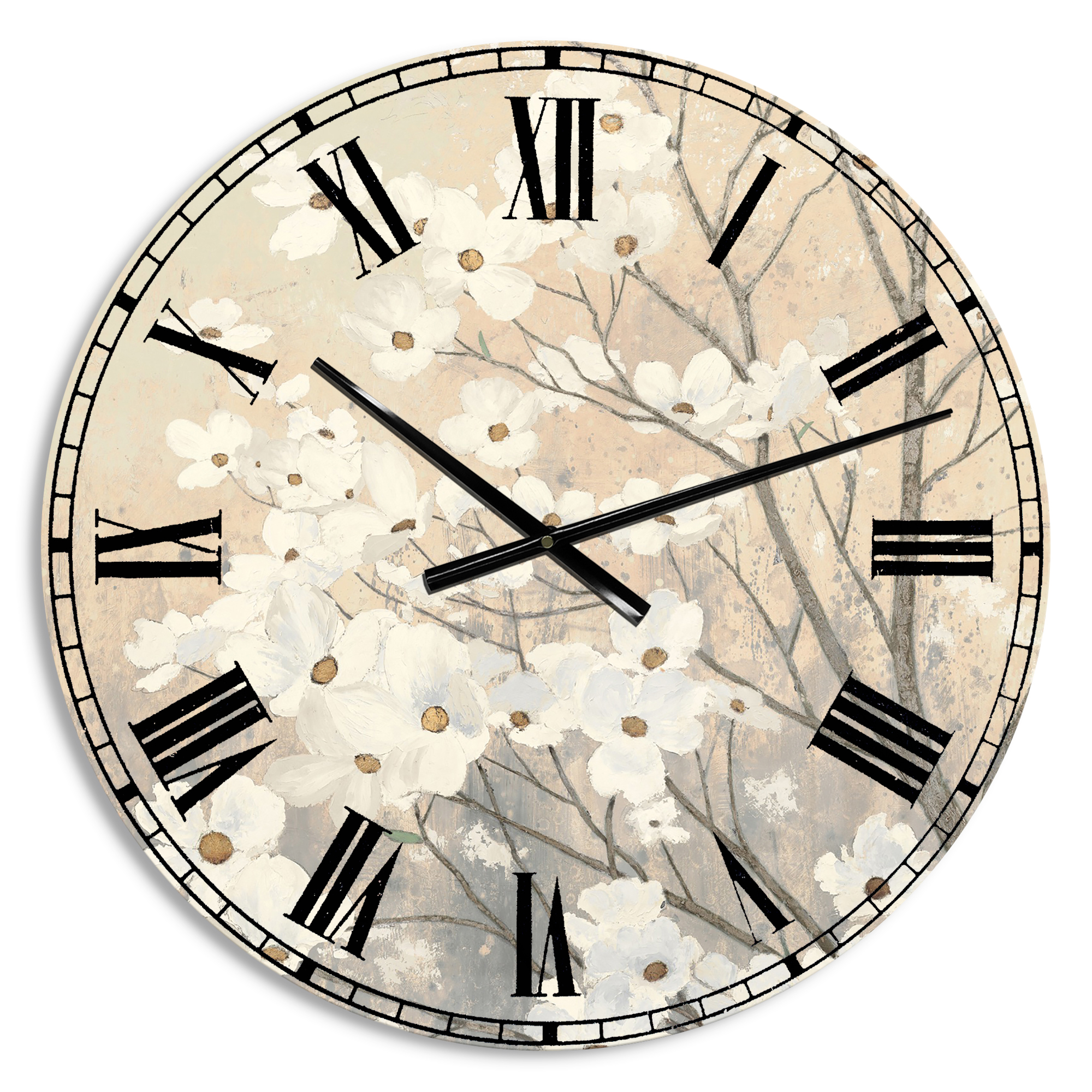 Designart 'Brown onn Grey Blossoms' Traditional Wall Clock