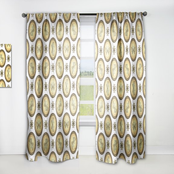 Designart 'Browne and Gold pattern with gradient vintage circles' Mid-Century Modern Curtain Panel