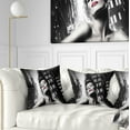 thumbnail image 1 of Designart Brunette Woman with Red Lips - Woman Portrait Throw Pillow - 18x18, 1 of 1