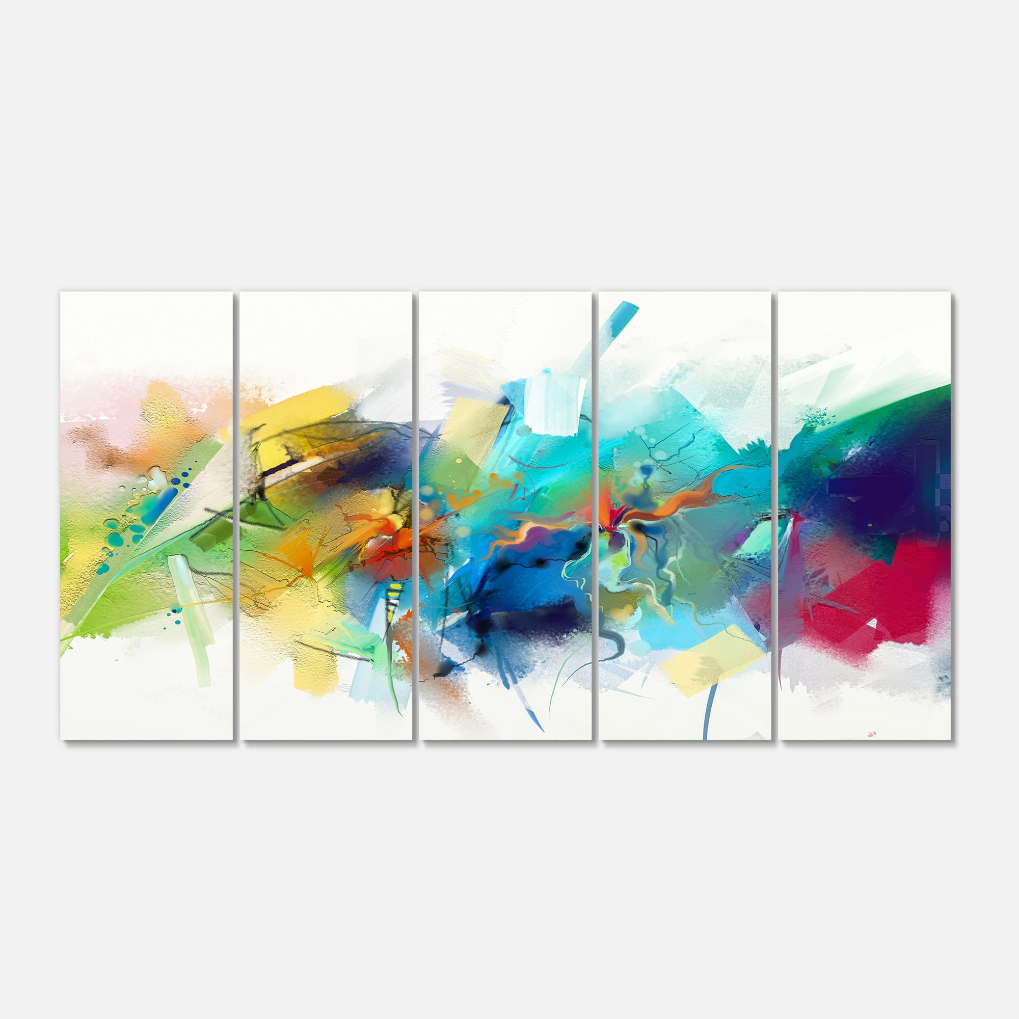 Designart 'Brush Stroke Colorful Oil Painting ' Contemporary Painting Print on Wrapped Canvas set