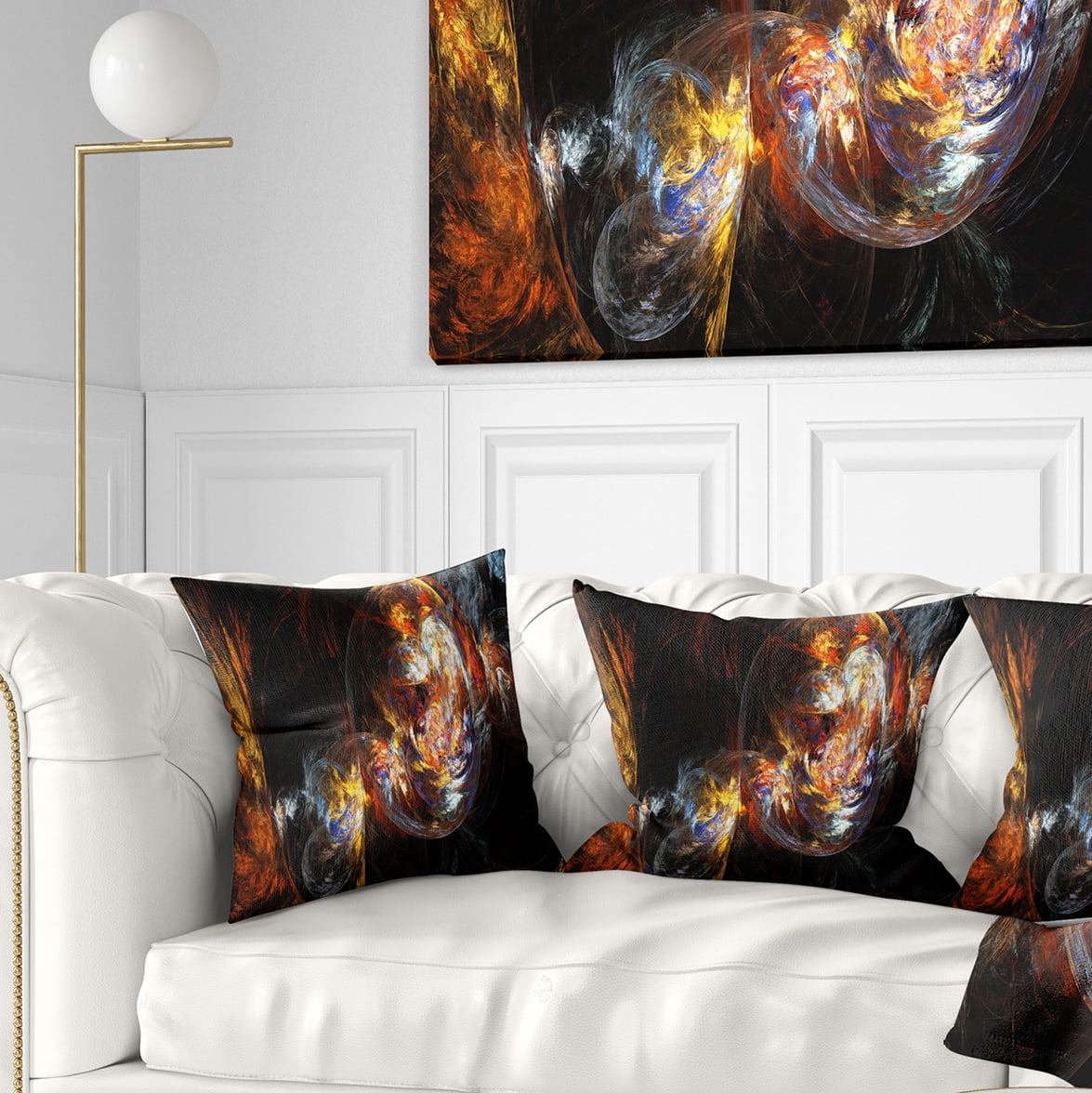 Designart Bubble Smoke Golden - Abstract Throw Pillow - 16x16