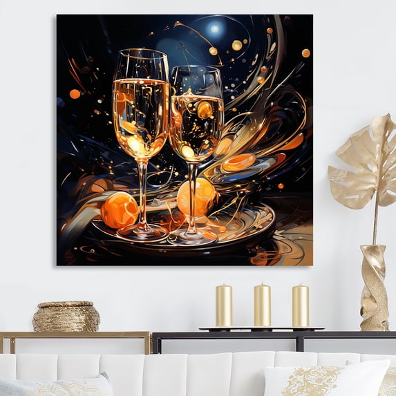 Designart "Bubbles Of Joy I" Wine & Champagne Canvas Prints