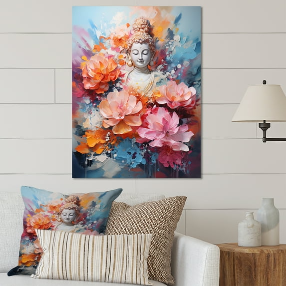 Designart "Buddha in Meditation with Florals II" Meditation Metal Wall Art Prints
