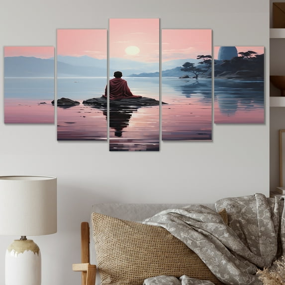 Designart "Buddhist Serenity Peach Buddhism II" Spiritual Wall Art Prints Set