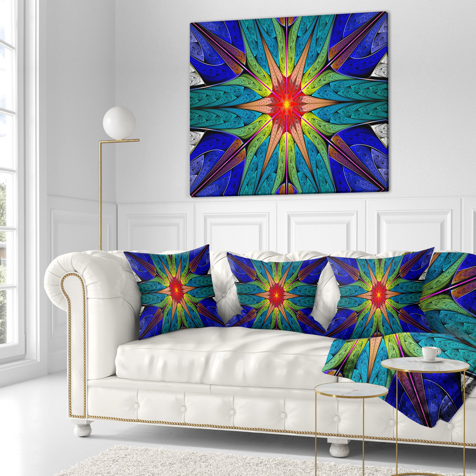 Designart Budding Fractal Colorful Flower - Abstract Throw Pillow - 16x16