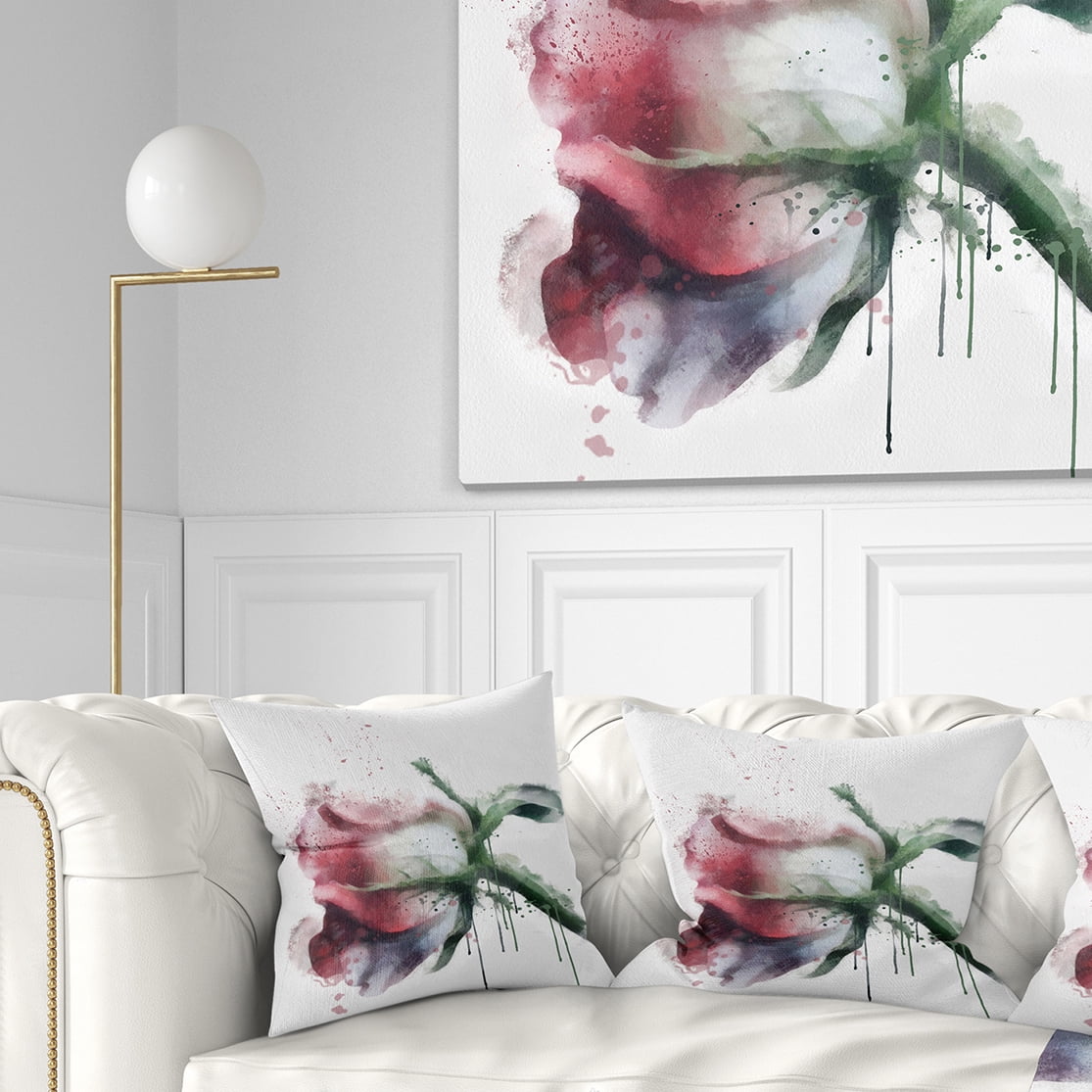 Designart Budding Pink Rose Watercolor Sketch - Flowers Throw Pillowwork - 18x18