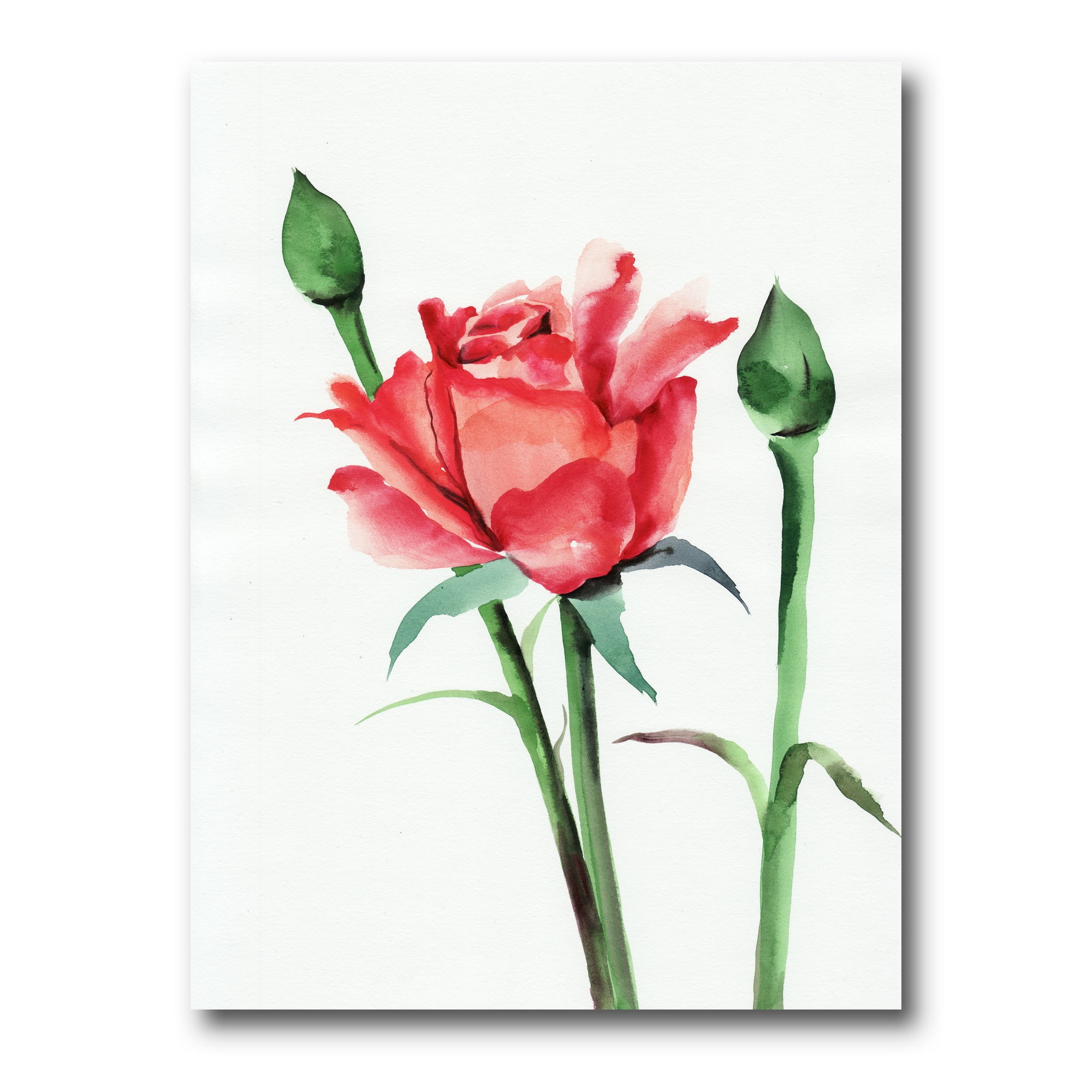 Designart ' Buds With Red Rose ' Traditional Canvas Wall Art Print