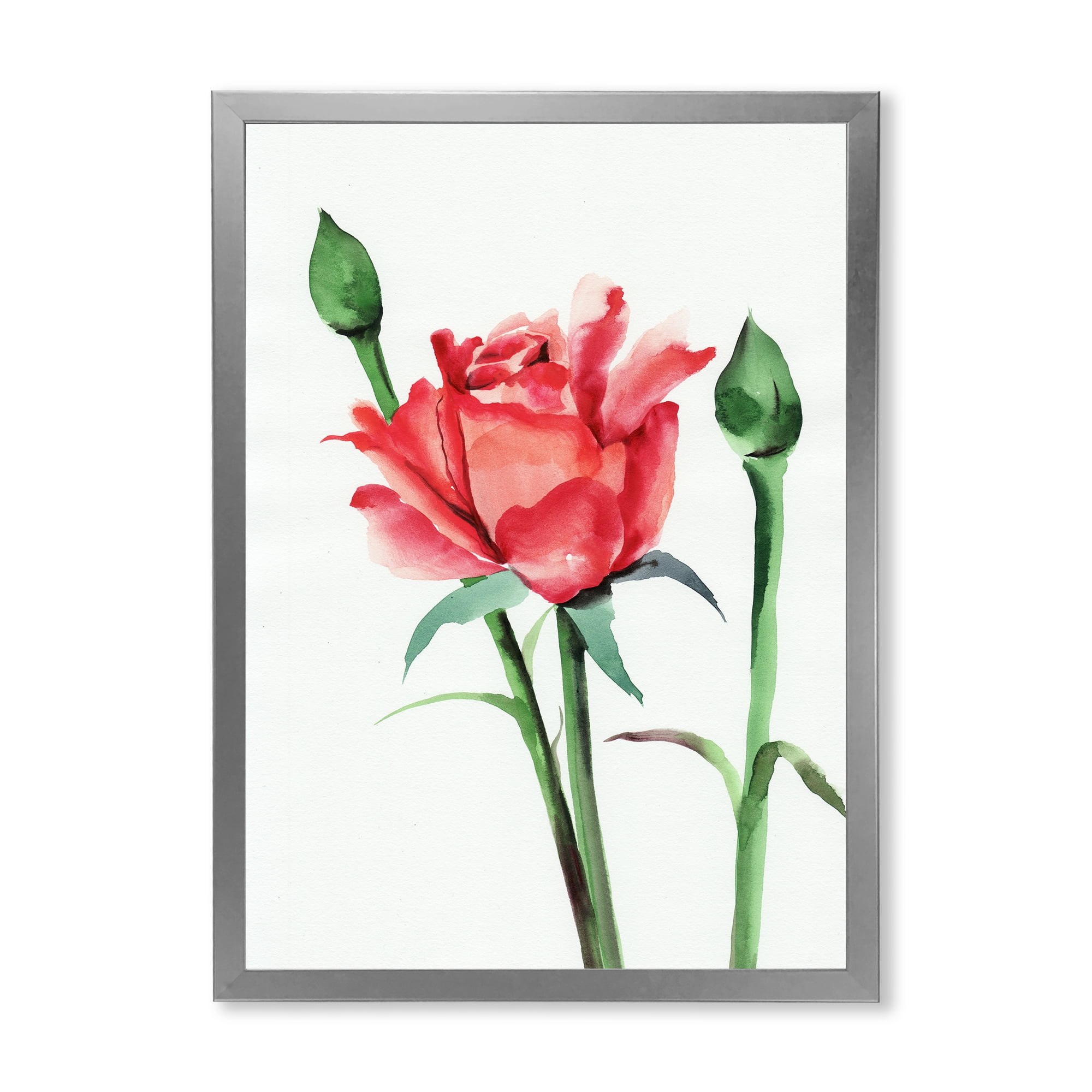 Designart 'Buds With Red Rose' Traditional Framed Art Print